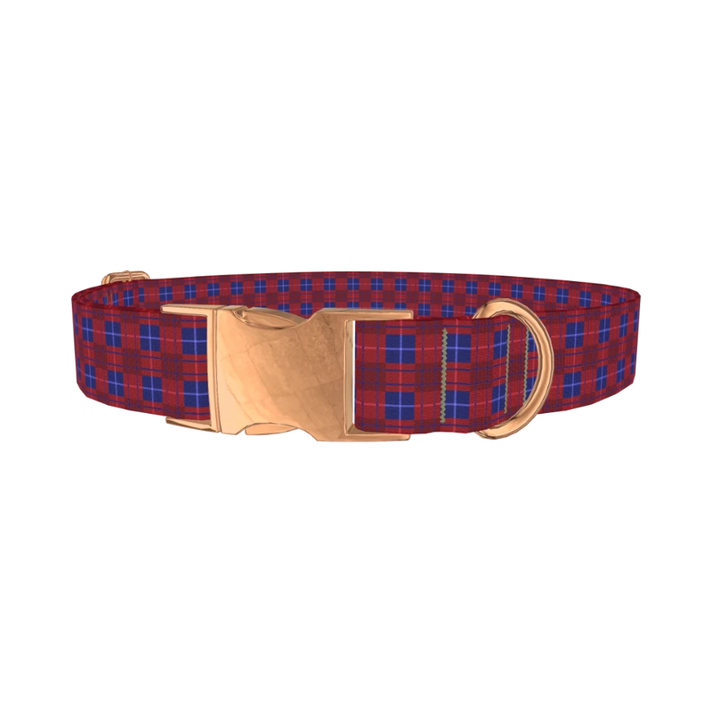 Red and Blue Plaid Dog Collar - metal rose gold