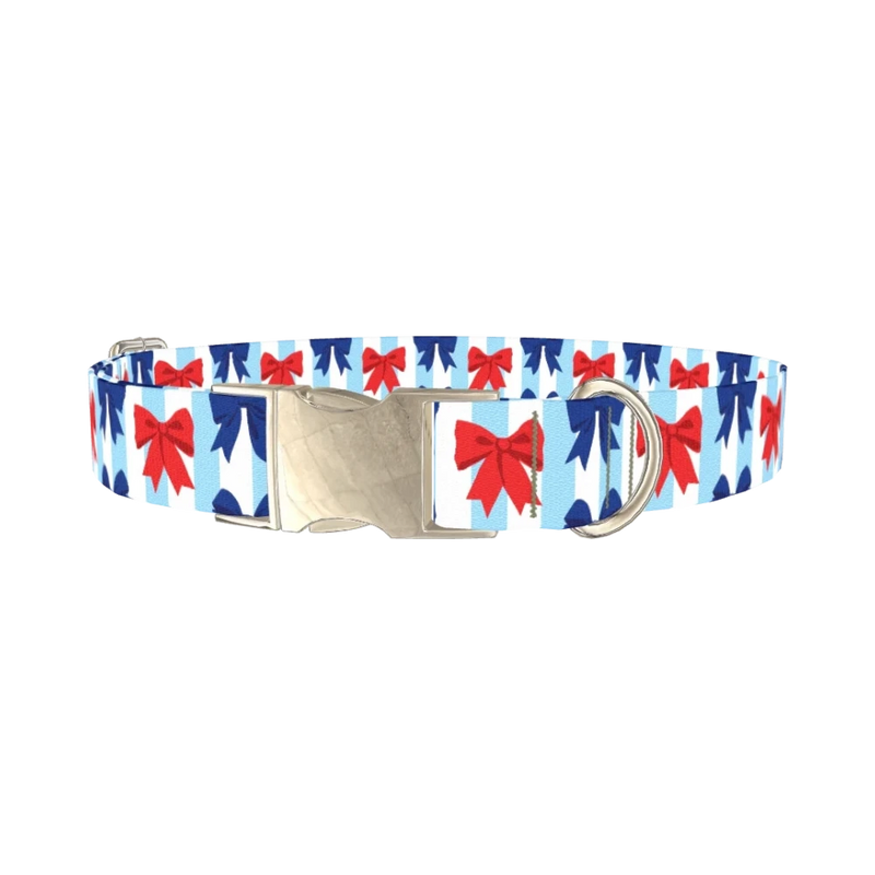 Patriotic Bow Dog Collar - metal silver