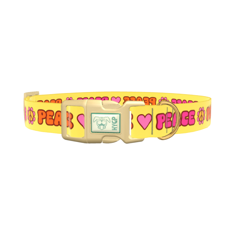 Peace Hippie Dog Collar - plastic silver