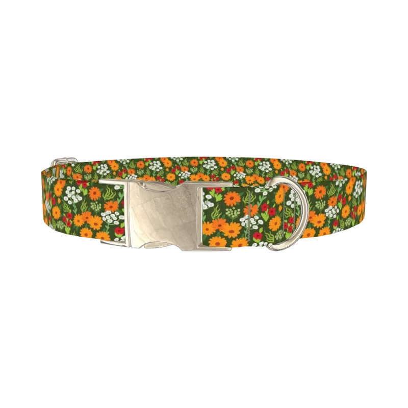 Bright Meadow Flowers Dog Collar - metal silver