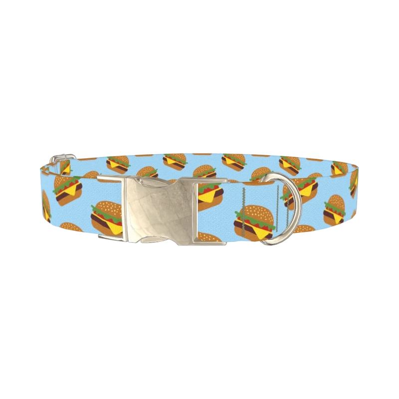 Burger Pattern Dog Collar - metal silver