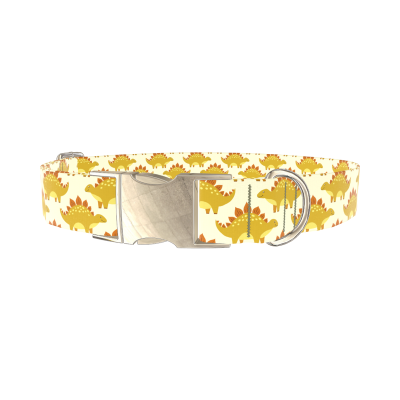 Yellow Stegosaurus Dog Collar - metal silver