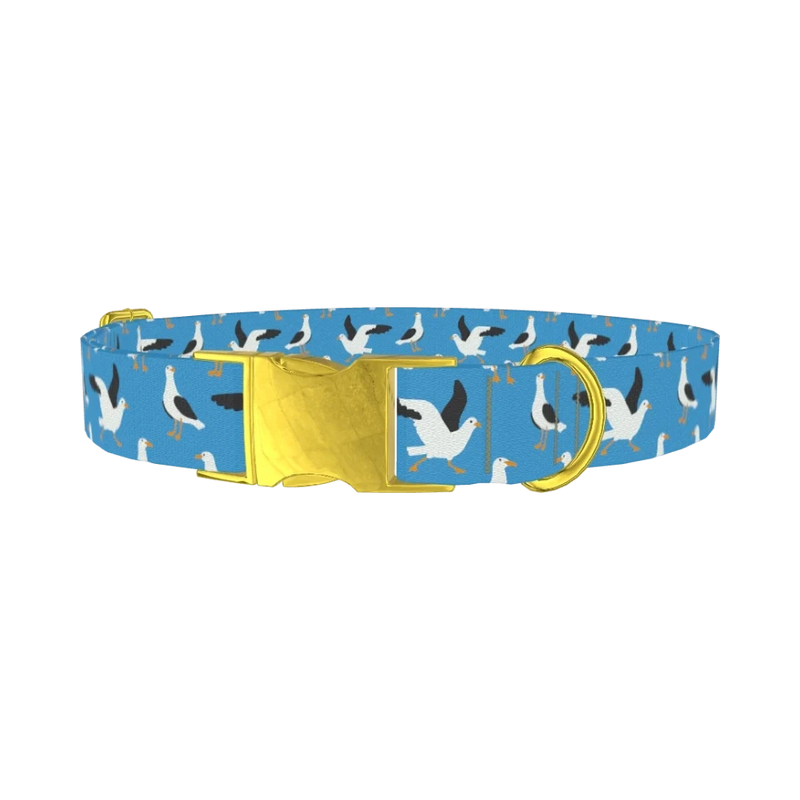 Seagull Pattern Dog Collar - metal gold