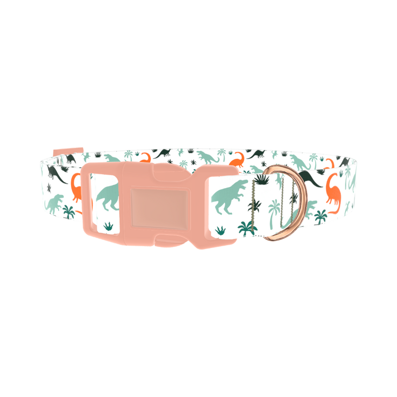 Dinosaur Jungle Dog Collar - plastic rose gold
