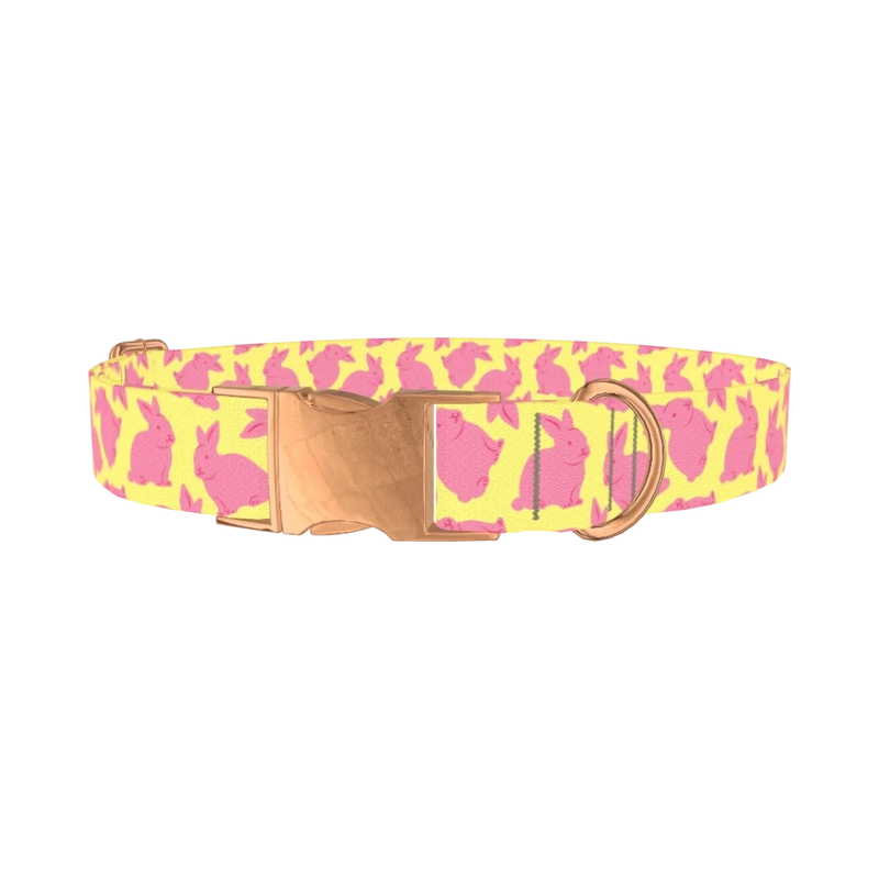 Yellow Bunny Dog Collar - metal rose gold