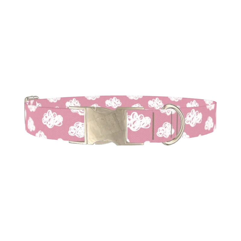 Pink Cloud Sketch Dog Collar - metal silver