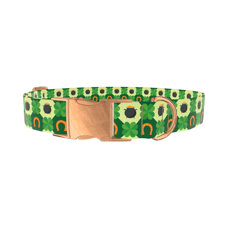 Pot of Gold Shamrock Dog Collar - metal silver