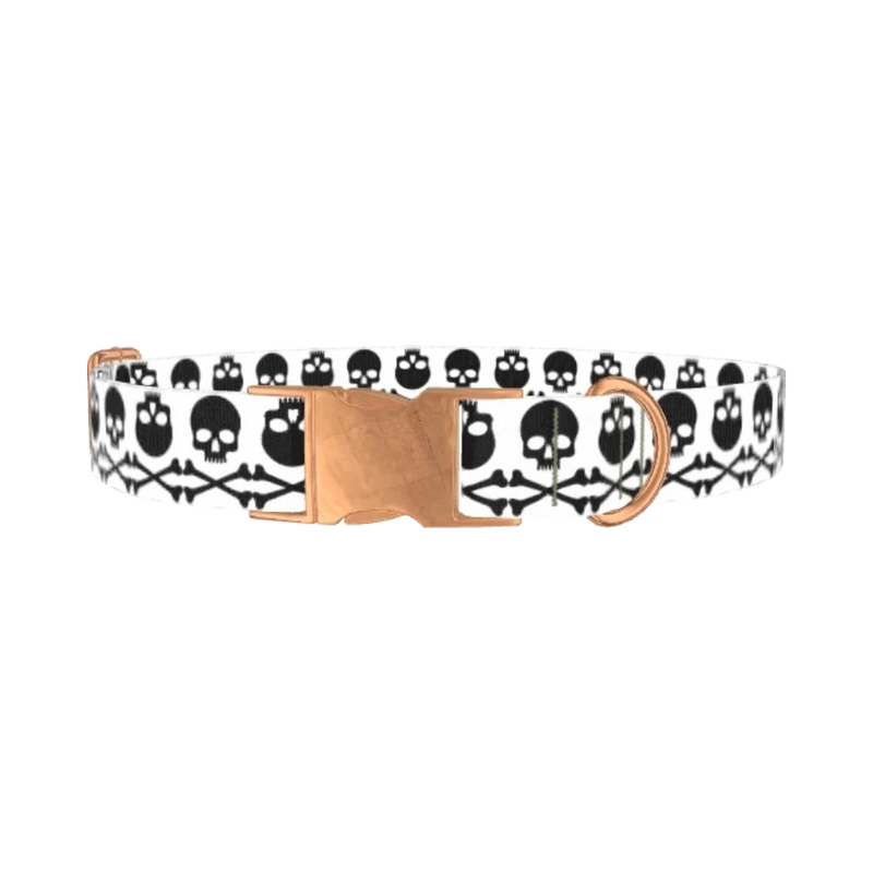 Black Skull Pattern Dog Collar - metal rose gold