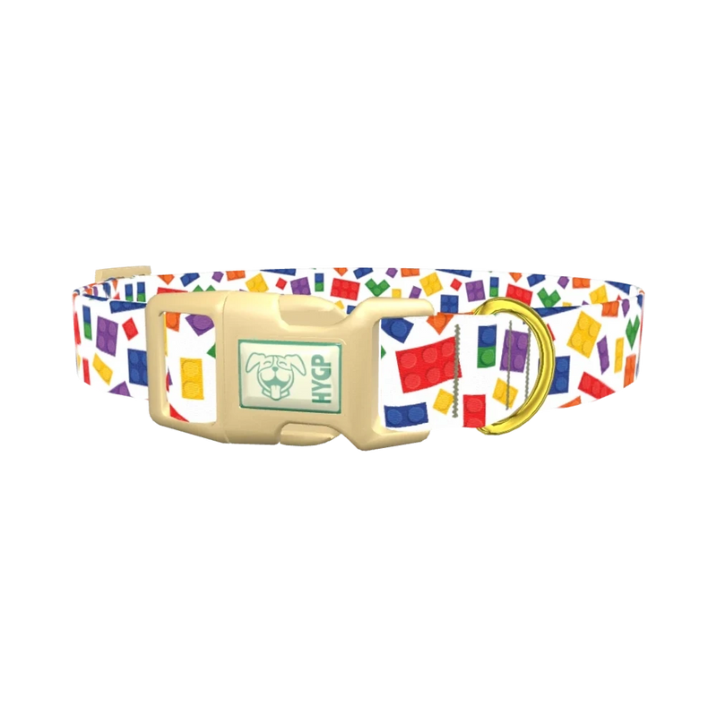 Colorful Brick Pattern Dog Collar - plastic gold
