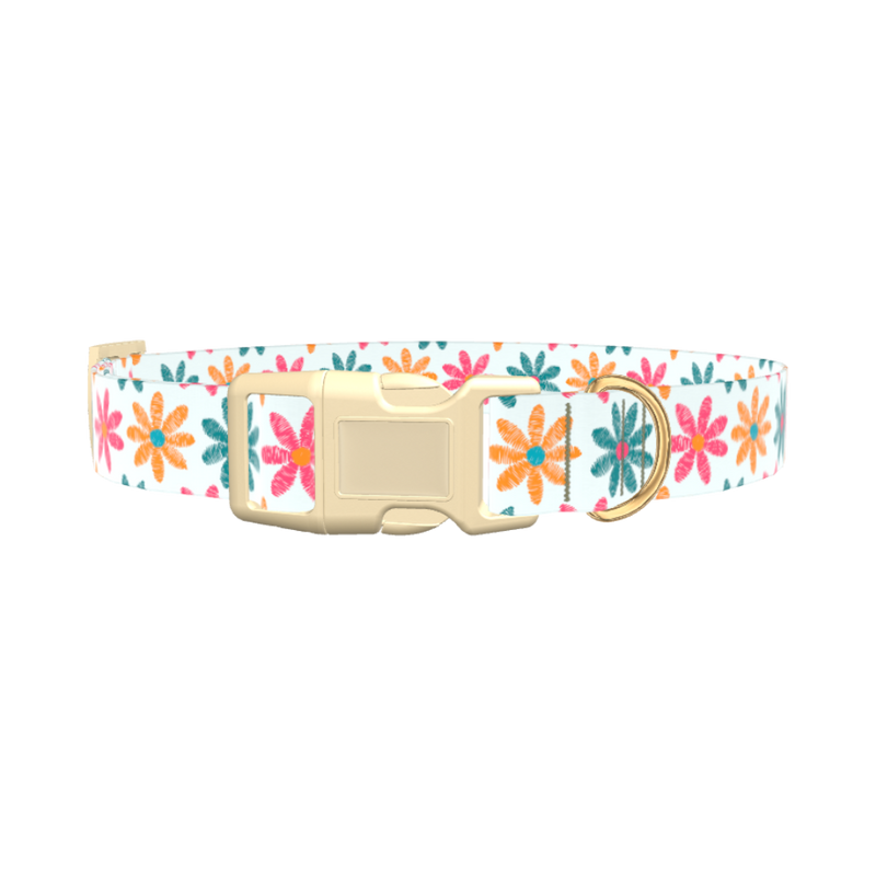 Floral Sketch Dog Collar - plastic silver