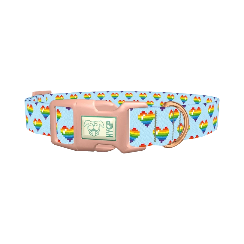 Pixel Rainbow Heart Dog Collar - plastic rose gold