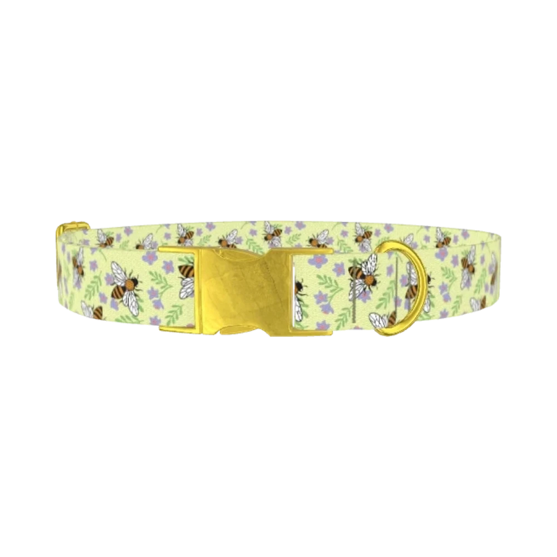 Floral Bee Dog Collar - metal gold