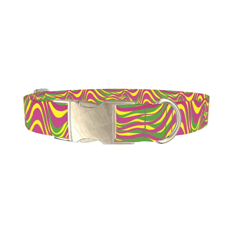 Colorful Wave Pattern Dog Collar - metal silver