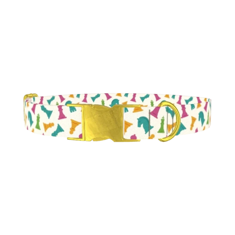 Colorful Chess Dog Collar - metal gold