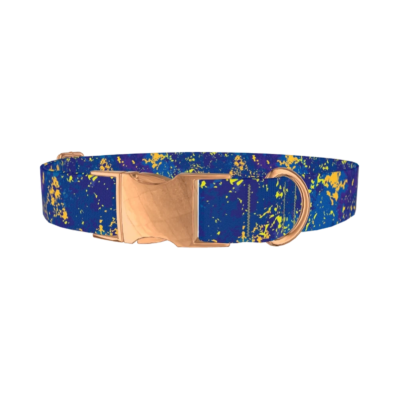 Abstract Blue Paint Dog Collar - metal rose gold