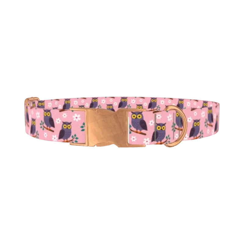 Floral Owl Dog Collar - metal rose gold