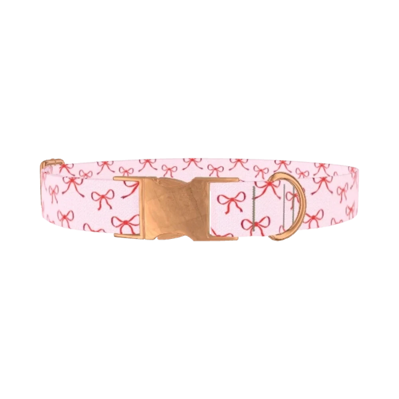 Red Bow Pattern Dog Collar - metal rose gold