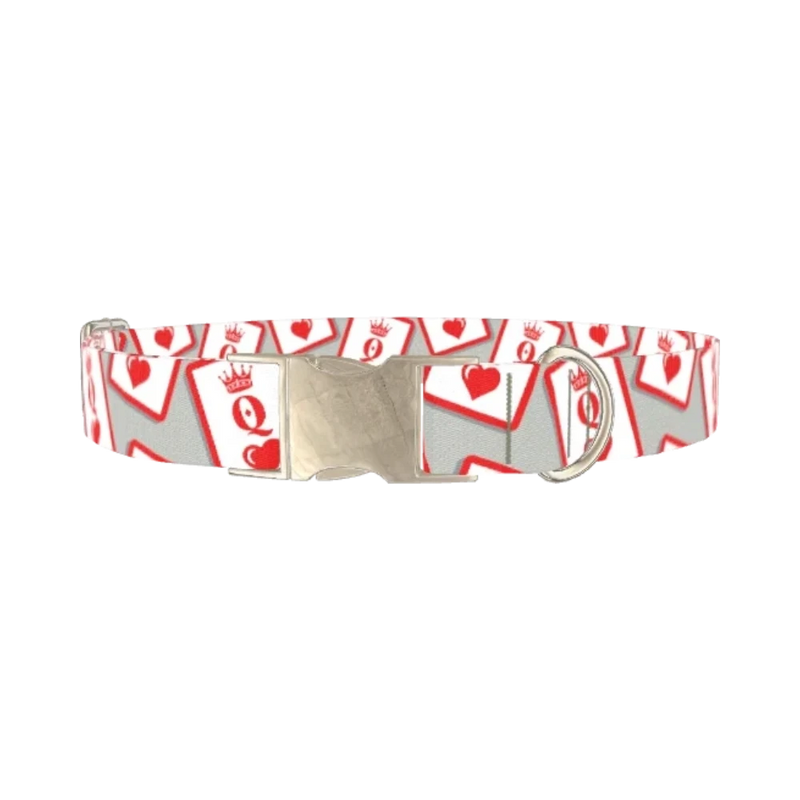 Queen of Hearts Dog Collar - metal silver