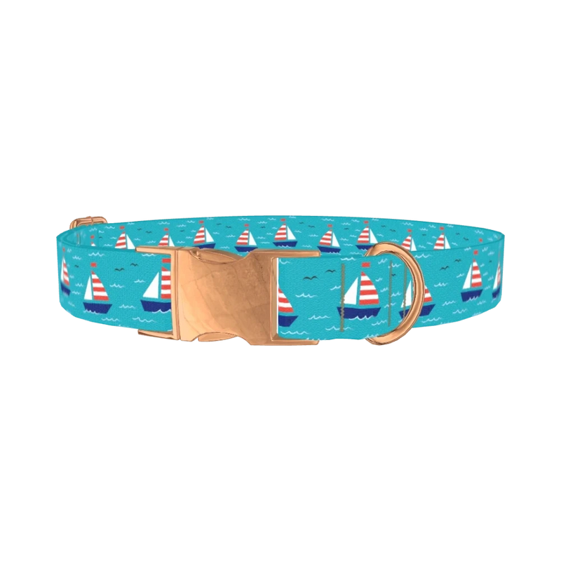 Nautical Sailboat Dog Collar - metal rose gold