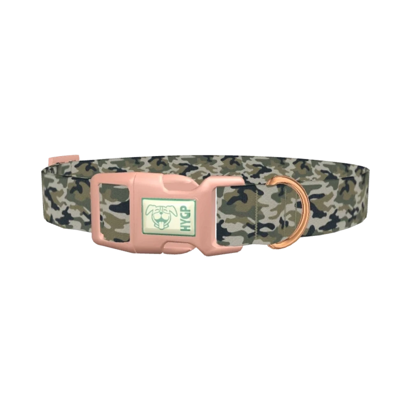 Woodland Camo Dog Collar - plastic rose gold