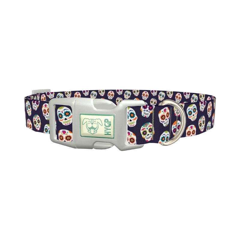 Sugar Skull Dog Collar - plastic silver