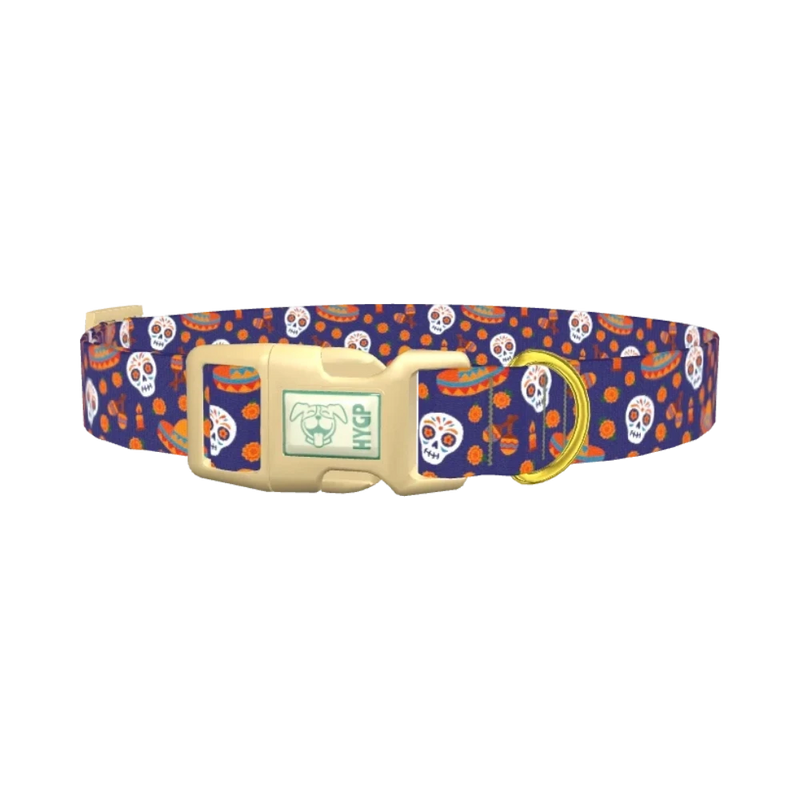 Dia de Muertos Dog Collar - plastic gold