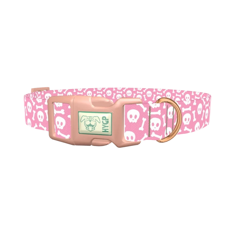 Skull and Bones Dog Collar - plastic rose gold