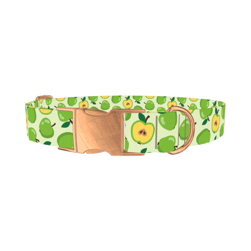 Green Apple Dog Collar - metal rose gold