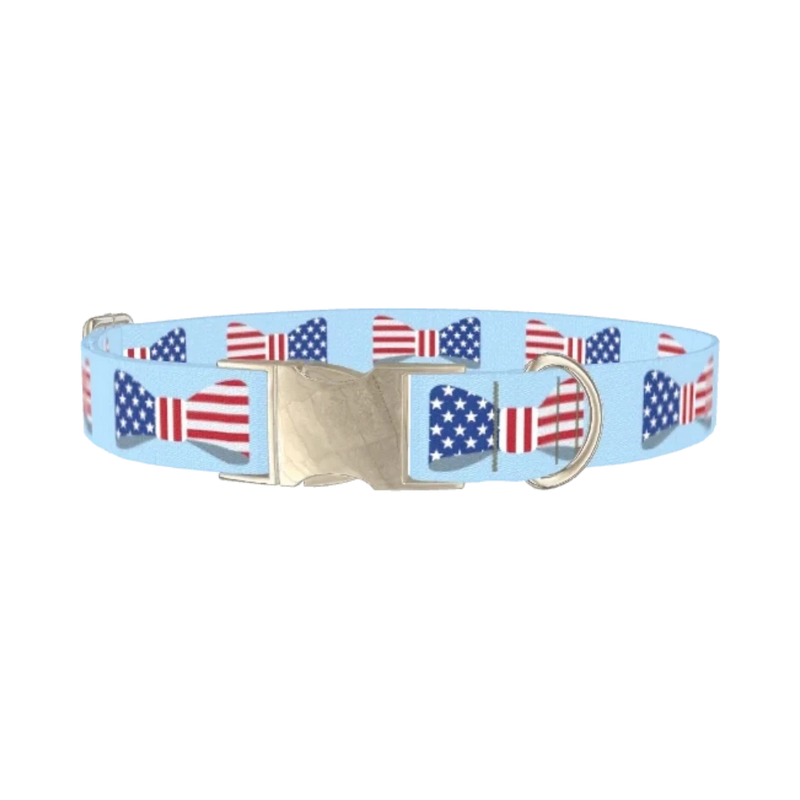 Patriotic Bowtie Dog Collar - metal silver