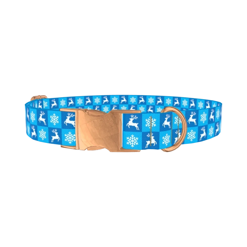 Christmas Deer Snowflake Dog Collar - metal rose gold