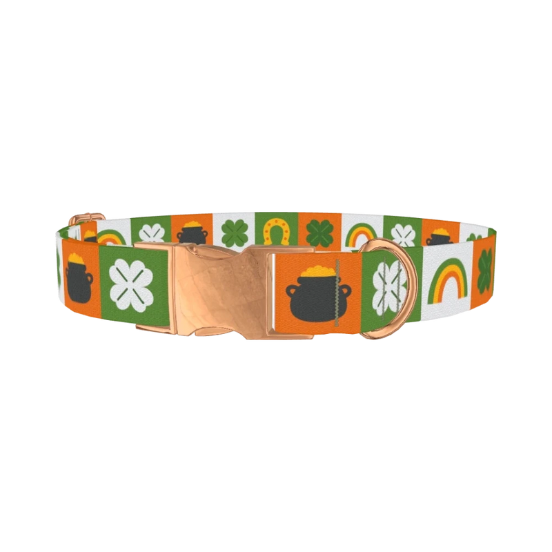 Rainbow Luck Dog Collar - metal rose gold
