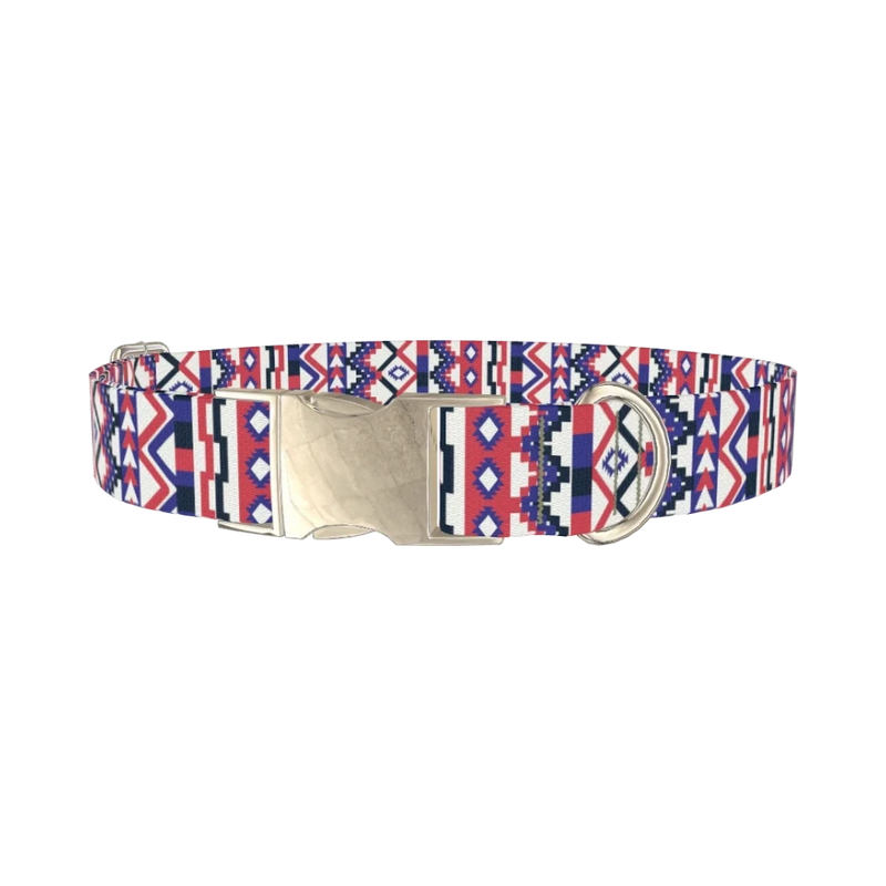 Colorful Tribal Pattern Dog Collar - metal silver
