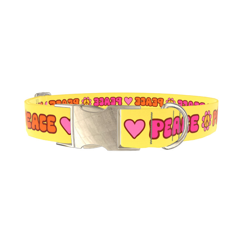Peace Hippie Dog Collar - metal gold