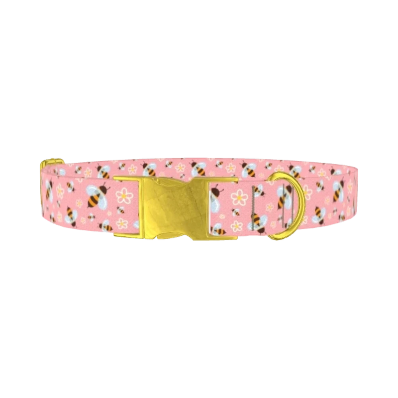 Bee Floral Dog Collar - metal gold
