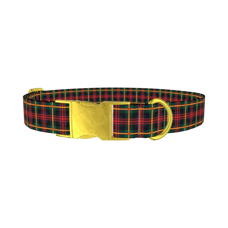 Plaid Christmas Dog Collar - metal gold