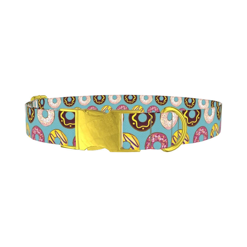 Blue Donut Delight Dog Collar - metal gold