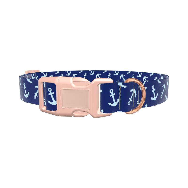 Blue Anchor Pattern Dog Collar - plastic gold