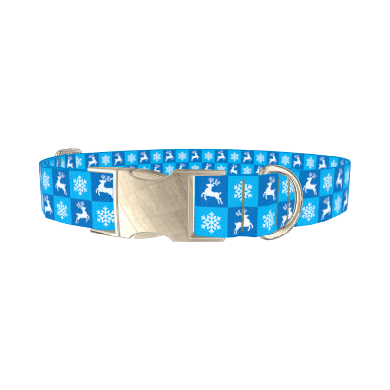 Christmas Deer Snowflake Dog Collar - metal silver