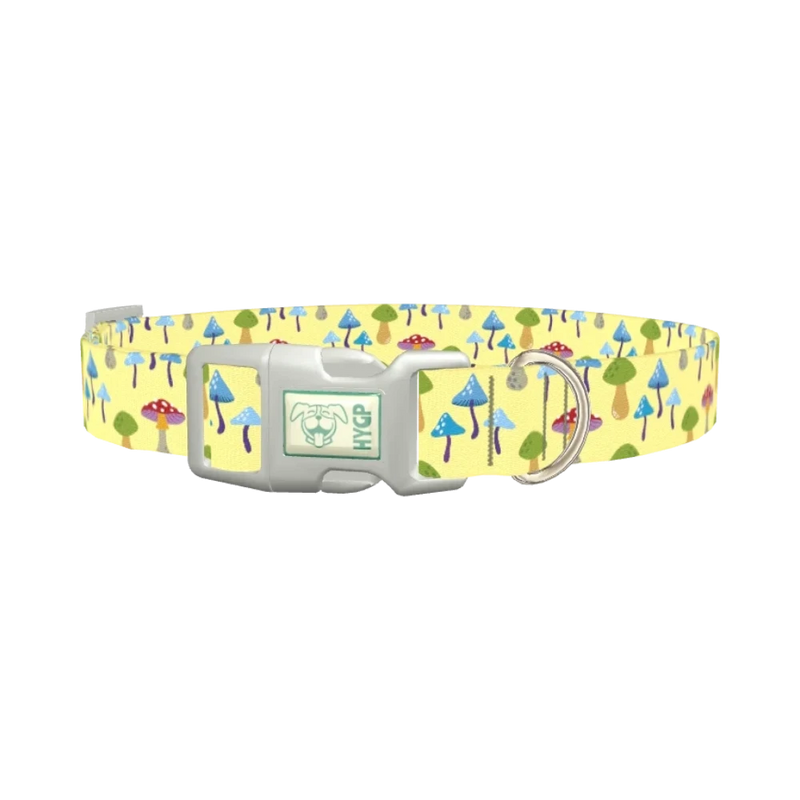 Colorful Mushroom Forest Dog Collar - plastic silver