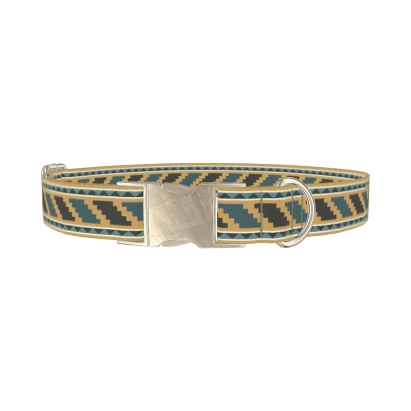 Southwestern Geometric Dog Collar - metal silver