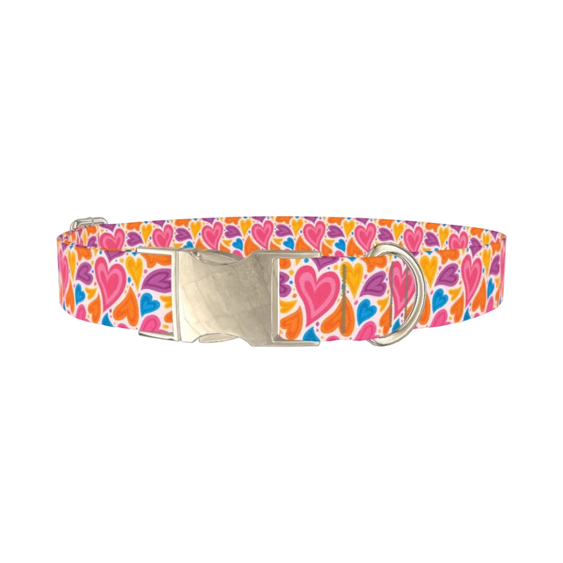 Colorful Heart Pattern Dog Collar - metal silver