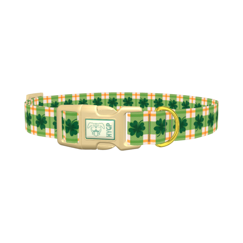 Plaid Clover Dog Collar - plastic gold