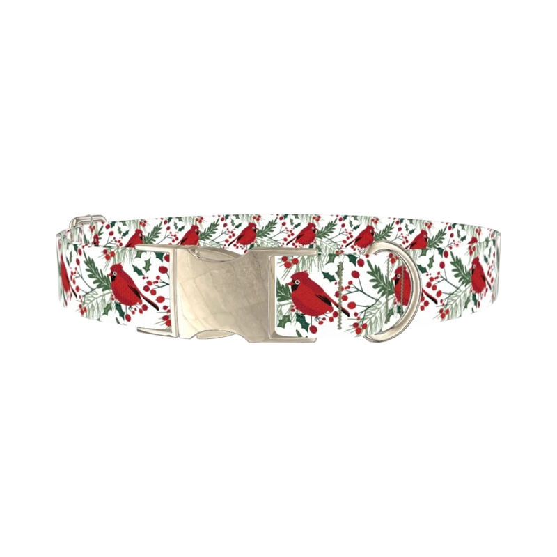 Christmas Cardinal Dog Collar - metal silver