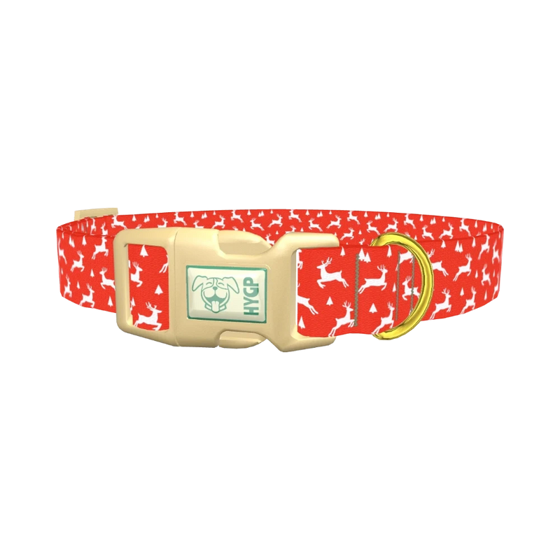 Red Christmas Reindeer Dog Collar - plastic gold