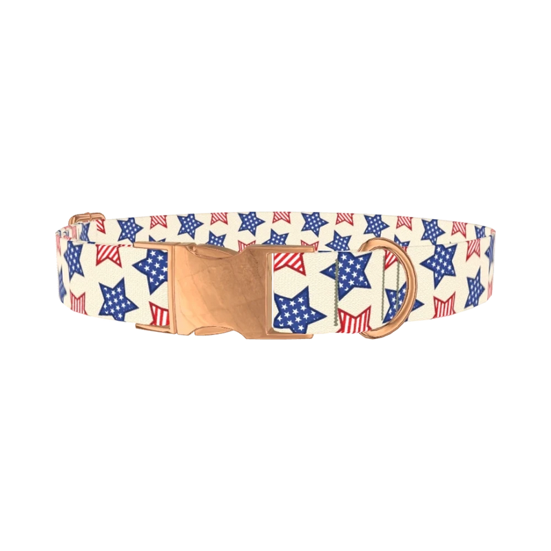 Striped Stars Dog Collar - metal rose gold