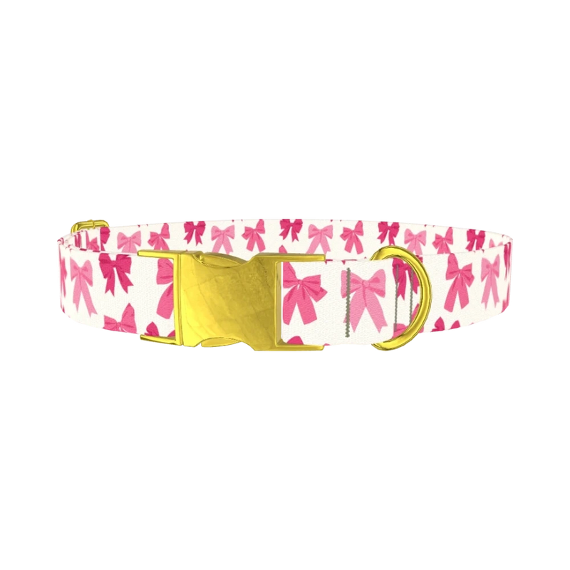 Pink Bow Dog Collar - metal gold