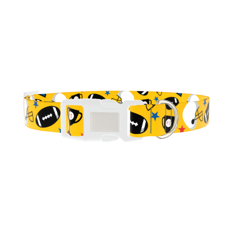 Yellow Football Trophy Dog Collar - plastic silver