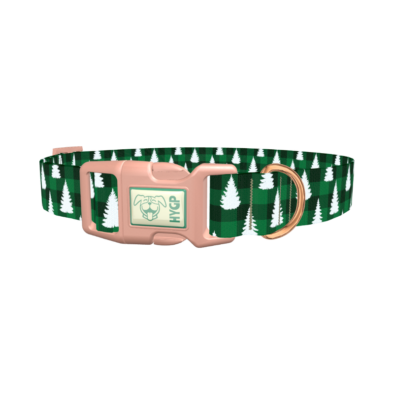 Fir Plaid Dog Collar - plastic rose gold