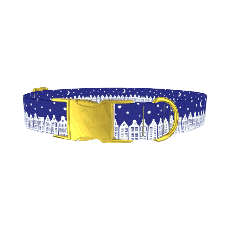 Christmas Night Town Dog Collar - metal gold