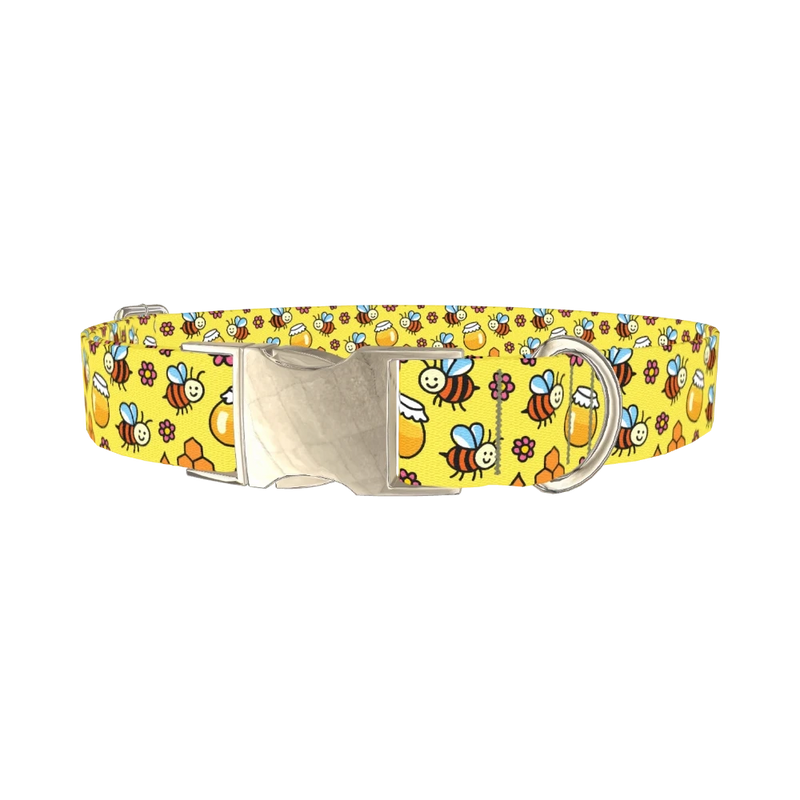 Happy Bees Dog Collar - metal silver